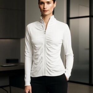 Outlaw Chic Fun White Faux Zip Ruched Jacket Size Small